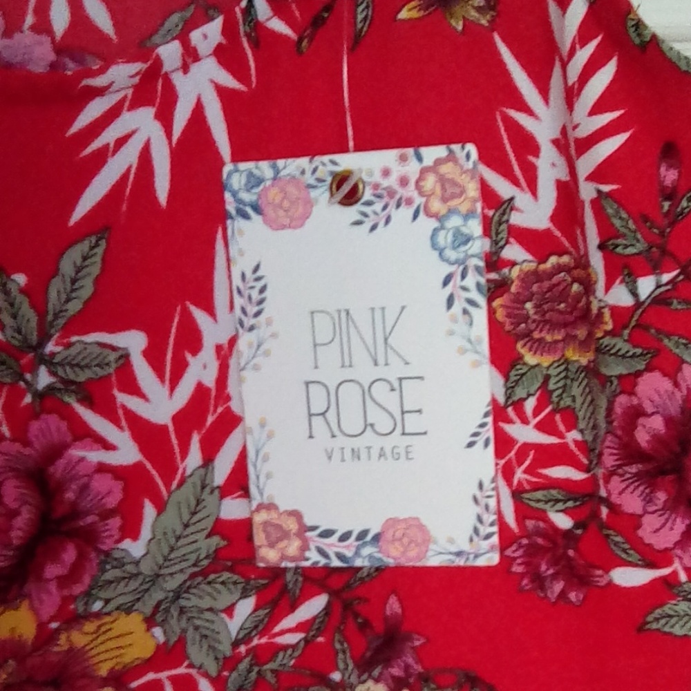 💙Pink Rose Vintage Red Dress - Picture 7 of 8